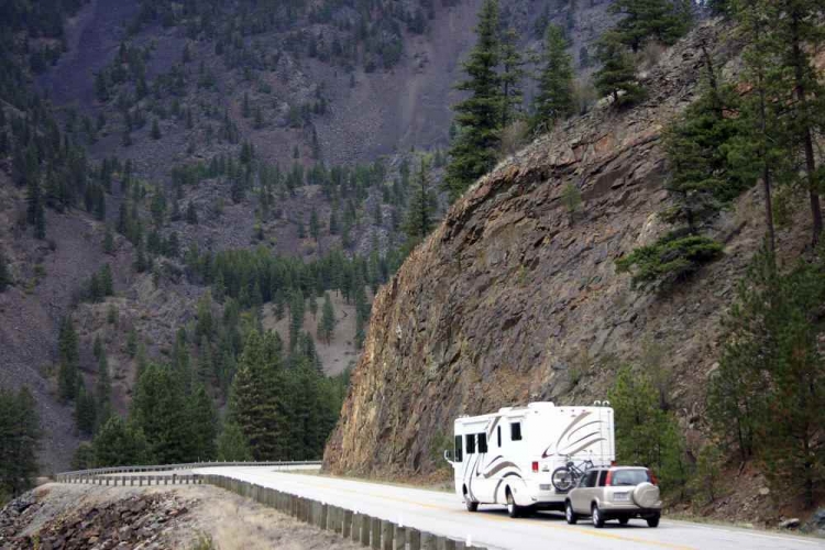 RV on a mountain road